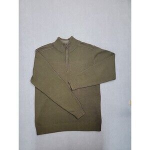 Oscar‎ de la Renta 1/4 Zip Sweater Mens L Olive Green Knit Preppy Eclectic Dad